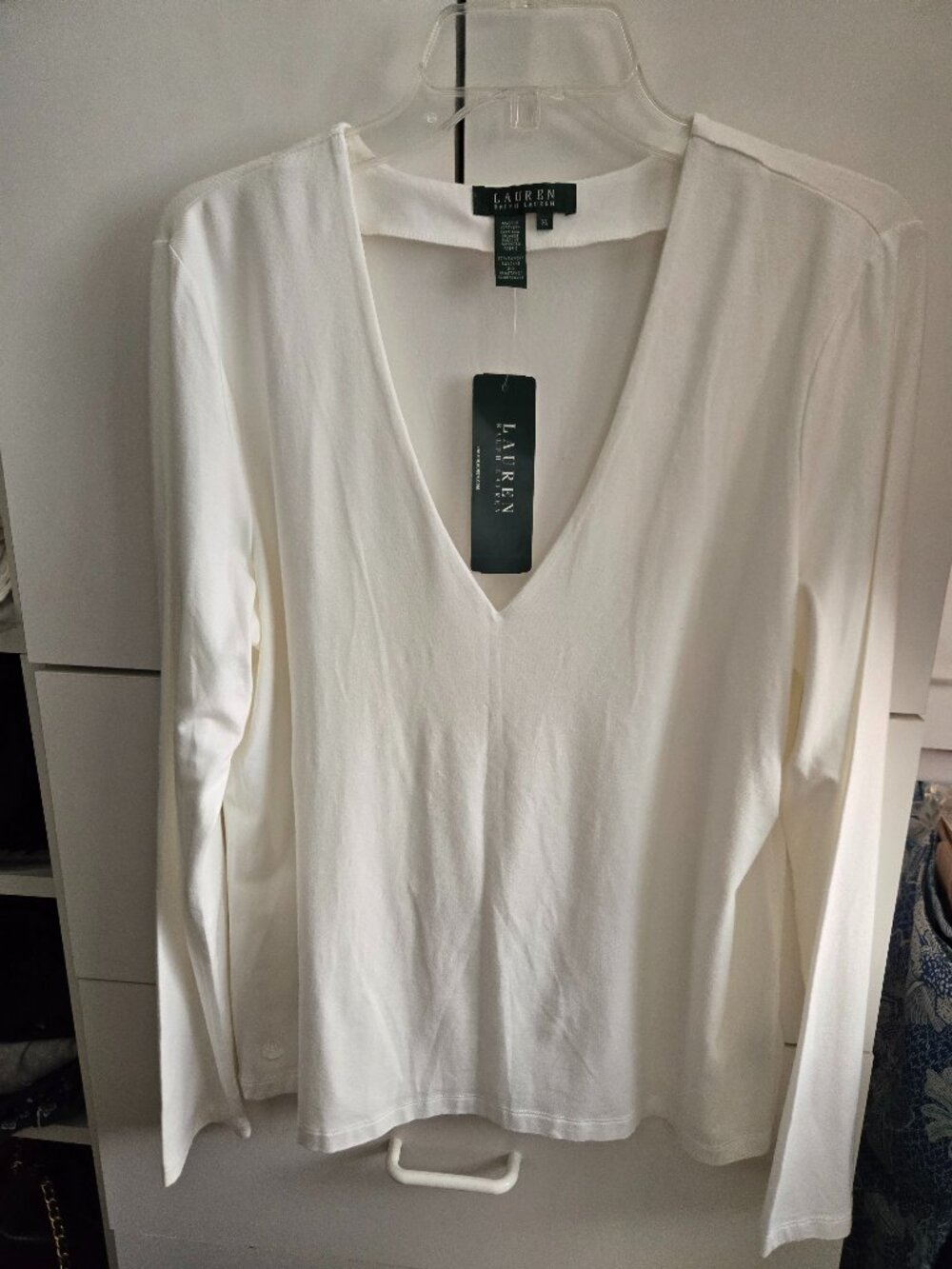 NWT Lauren Ralph Lauren White Knit VNeck Tee - XL